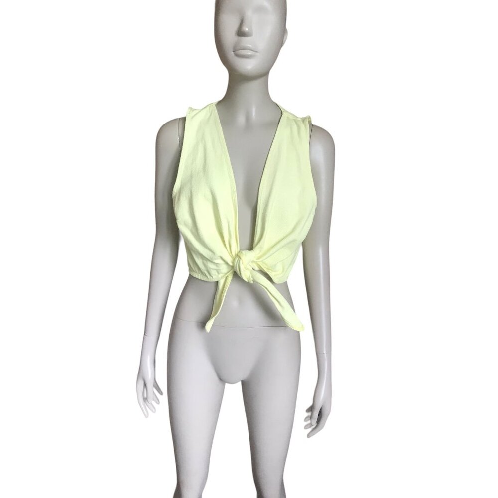 Signature Eight Yellow Denim Tie Front Crop Top